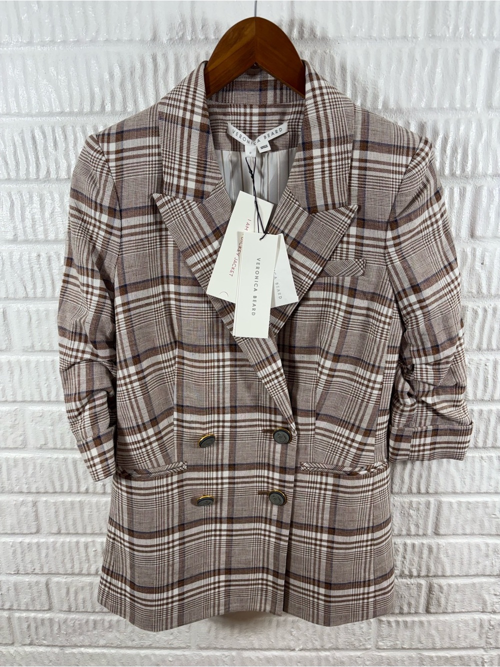 Veronica Beard Viva Dickey Khaki Multi Plaid Double Breasted Blazer Jacket NWT - Picture 3 of 9